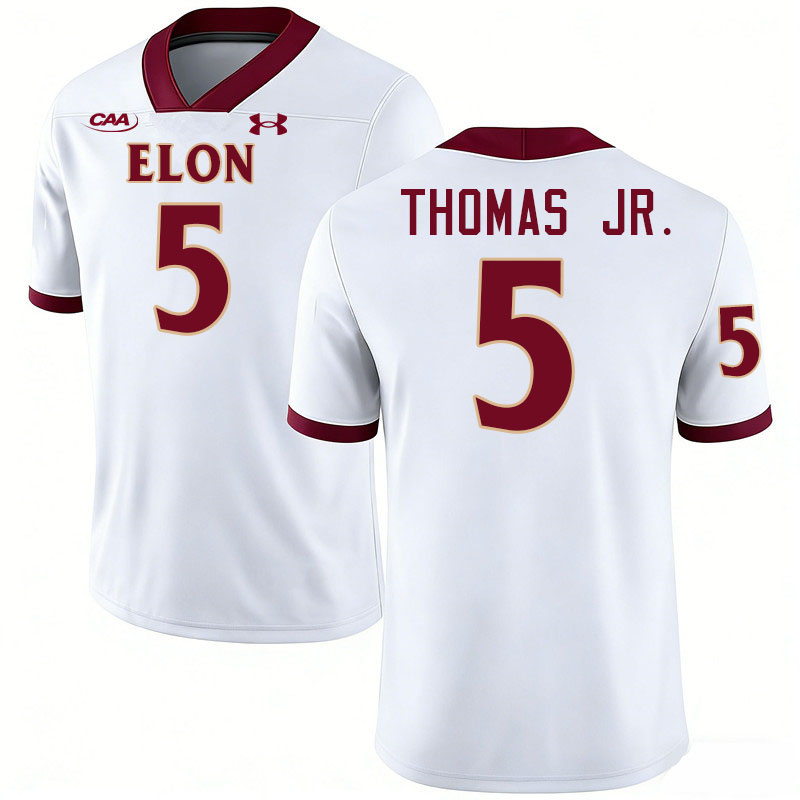 Elon Phoenix #5 TJ Thomas Jr. College Football Jerseys,Uniforms-White